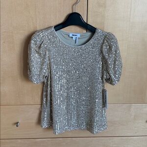 NWT Sparkly Sequin Gold Top XSP DKNY